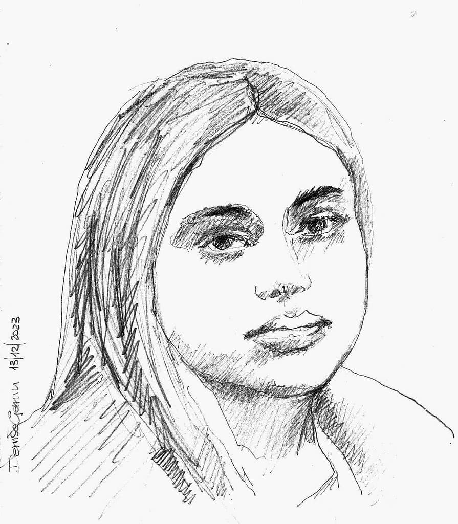 Nadia portrait 2023
Pencile portrait Denise Gemin author
